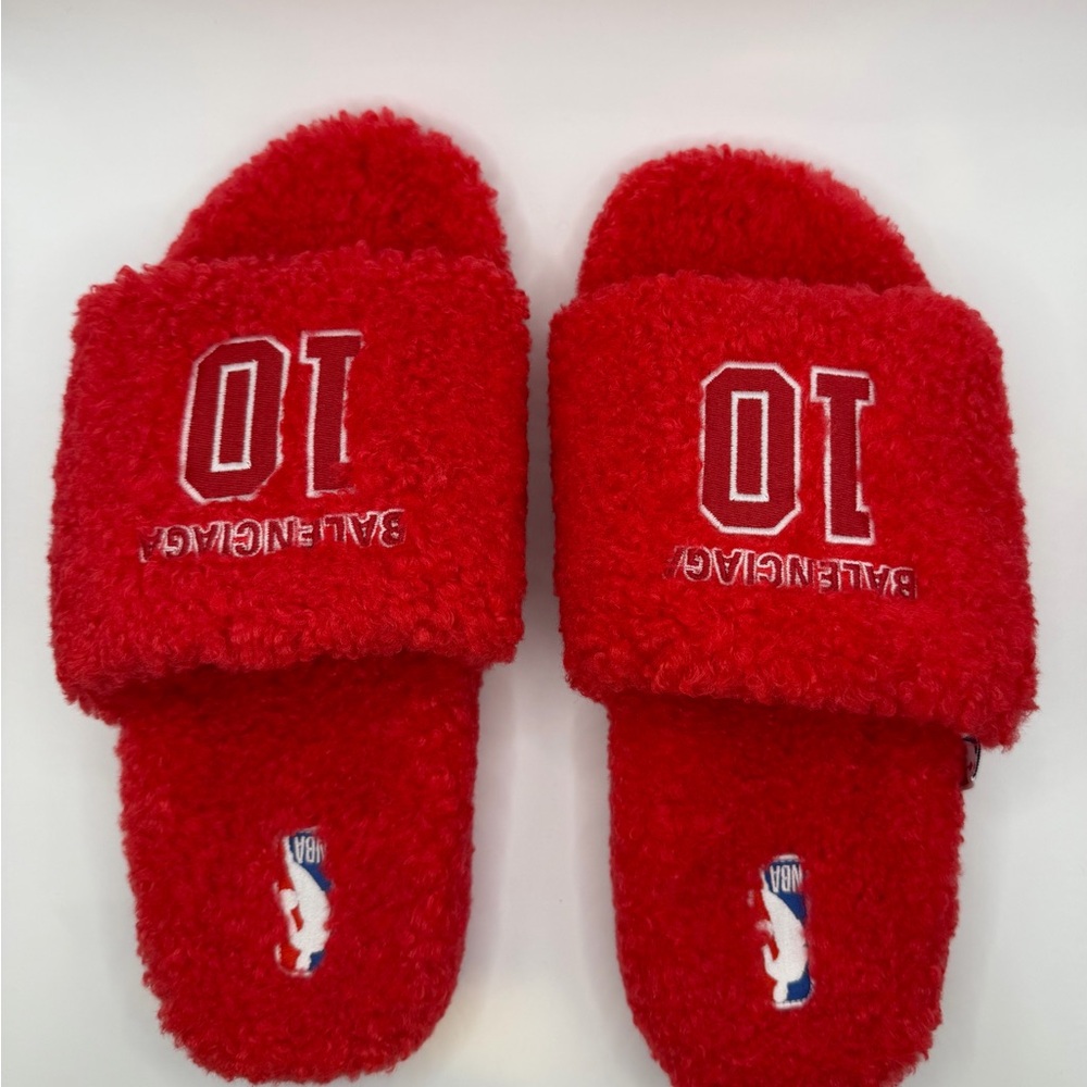 Balenciaga Red NBA Furry Slides
